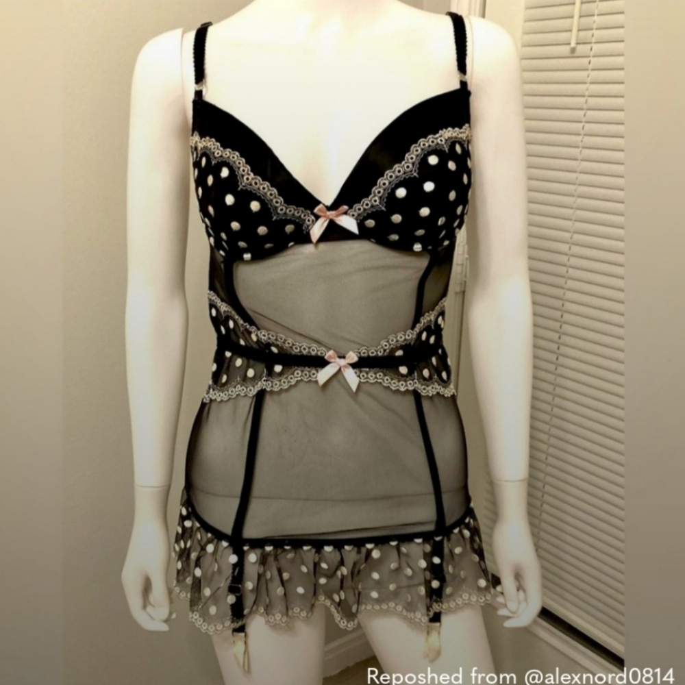 Victoria's Secret Black and White Polka Dot Chemise